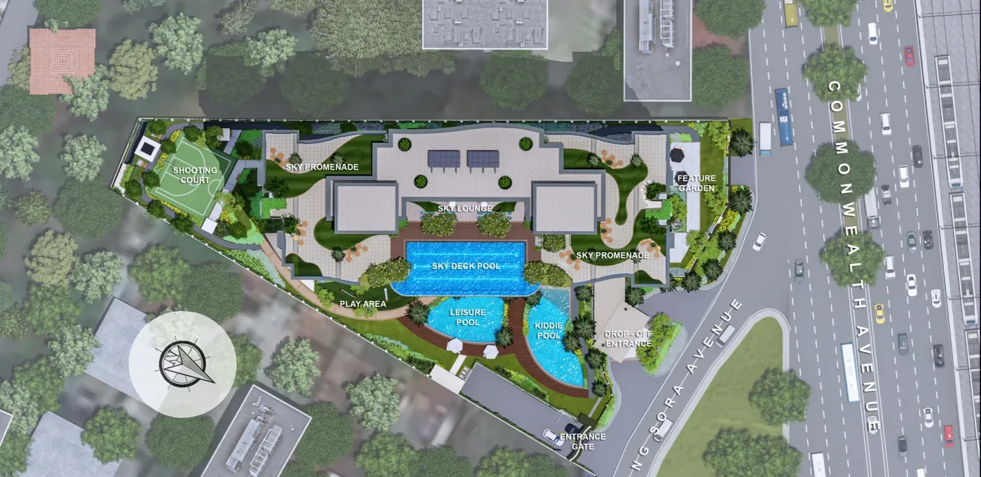 The Erin Heights site development plan showing the tower, amenity core and Commonwealth Avenue frontage