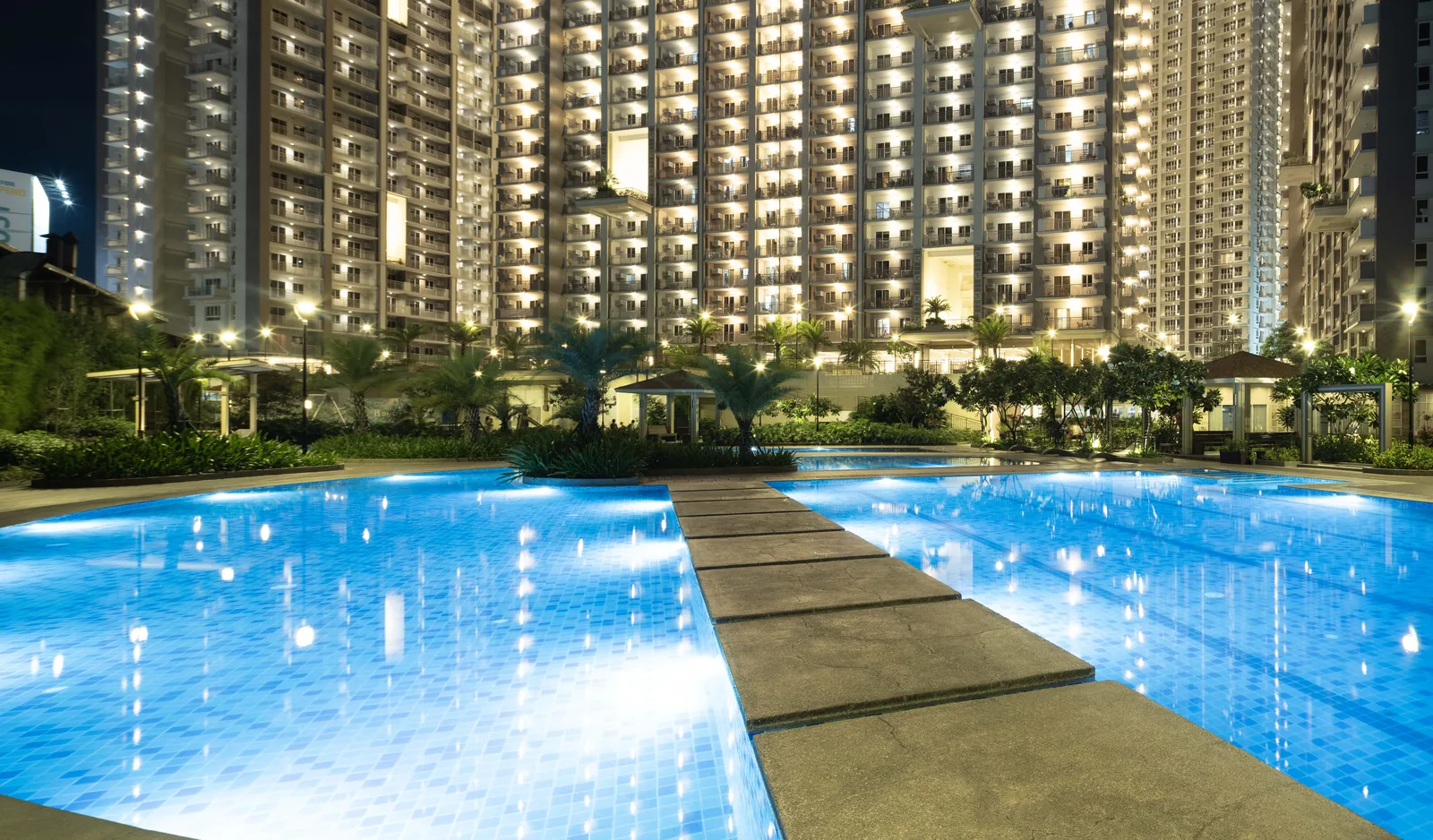 The lounge pool at Prisma Residences, photographed after turnover