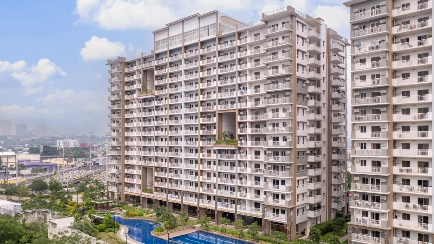 Satori Residences towers seen above the pool deck, Pasig City