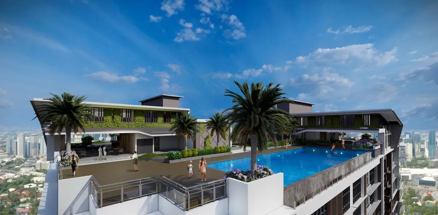 Roof deck and pool at Sage Residences