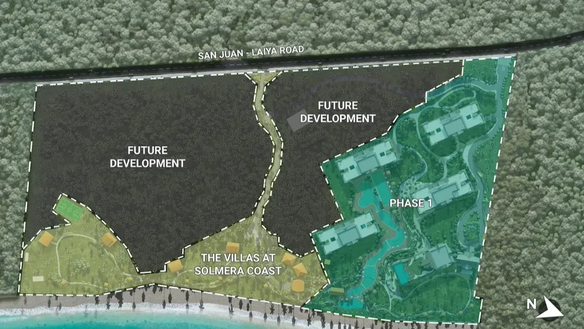Solmera Coast site development plan showing the beach frontage and the five mid-rise buildings