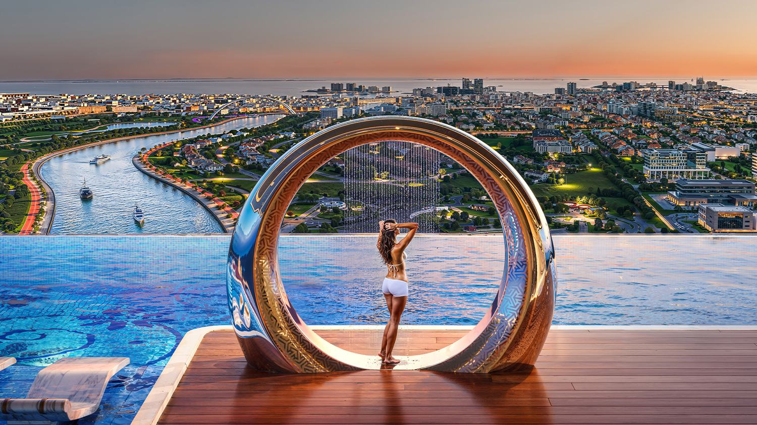 Bayz 102 by Danube — The sky pool at sunset